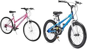 Dynacraft 26" Women's Hardtail Mountain Bike and RoyalBaby 16" Freestyle BMX Bike Bundle with 18 Speed Grip Shifters, Dual Hand Brakes, Tool Free Assembly