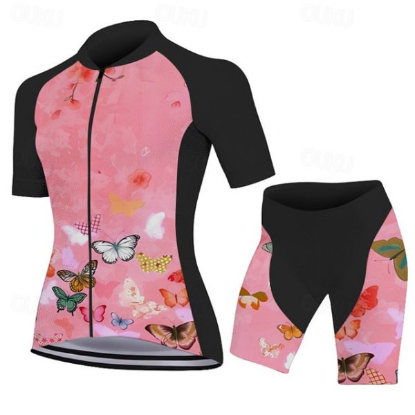 Women's Pink Butterfly Cycling Jersey & Shorts